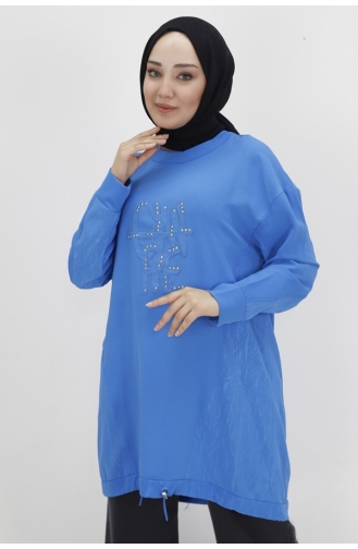 Noktae Aerobin-stof Jacquardpatroon Hijab-tuniek Met Elastische Taille 10442-04 Saks 10442-04