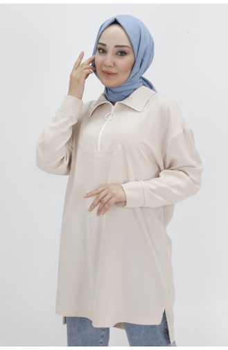 Noktae Aerobin-stof Jacquard En Ritssluiting Gedetailleerde Hijab-tuniek 10441-03 Steen 10441-03