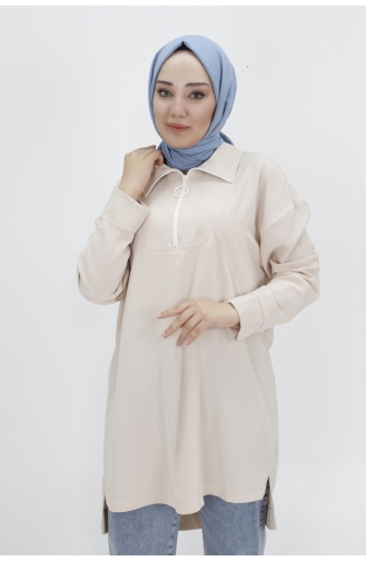 Noktae Aerobin Stoff Jacquard Und Reißverschluss Detaillierte Hijab-Tunika 10441-03 Stone 10441-03