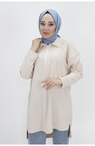 Noktae Aerobin-stof Jacquard En Ritssluiting Gedetailleerde Hijab-tuniek 10441-03 Steen 10441-03