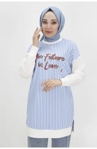 Puane İki İplik Kumaş Yazi Baskili Ve Çizgili Sweatshirt 10476-01 Ekru