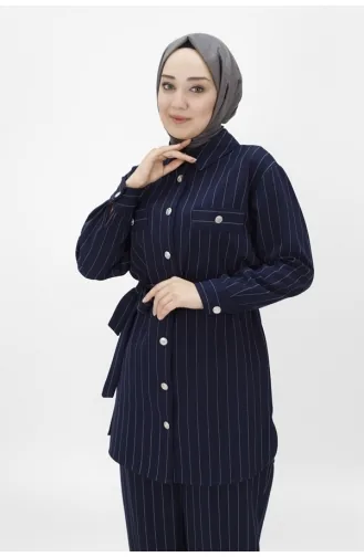 Costume Double Rayé Tissu Pointe Crêpe 14223-02 Bleu Marine 14223-02