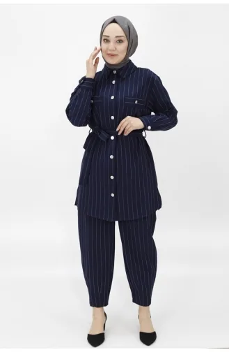 Costume Double Rayé Tissu Pointe Crêpe 14223-02 Bleu Marine 14223-02