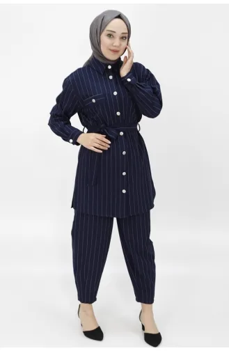 Costume Double Rayé Tissu Pointe Crêpe 14223-02 Bleu Marine 14223-02