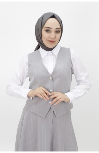Puane Krep Kumaş Yelek-etek Takim 14219-01 Gri