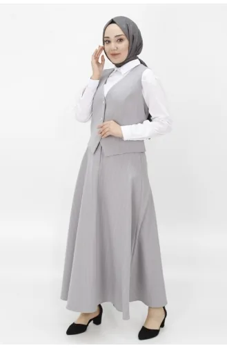 Ensemble Gilet-Jupe Tissu Pointe Crêpe 14219-01 Gris 14219-01