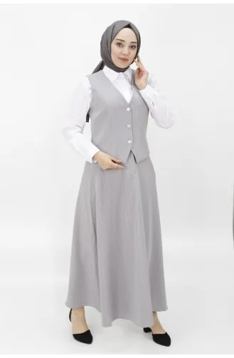 Ensemble Gilet-Jupe Tissu Pointe Crêpe 14219-01 Gris 14219-01