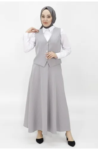 Ensemble Gilet-Jupe Tissu Pointe Crêpe 14219-01 Gris 14219-01
