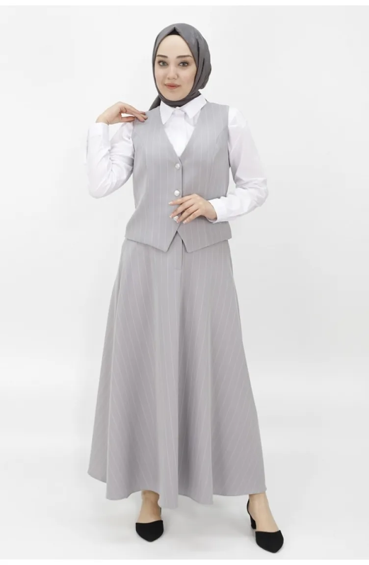 Ensemble Gilet-Jupe Tissu Pointe Crêpe 14219-01 Gris 14219-01