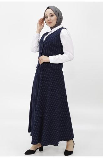 Pointe Crepe Fabric Vest-skirt Suit 14219-02 Navy Blue 14219-02