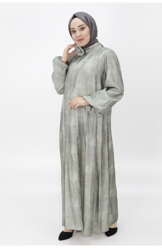 Robe De Soirée Hijab En Tissu Satiné à Pointe Avec Ceinture Et Manches Ballon 12535-01 Vert 12535-01