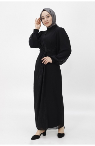 Spitzenchiffon-Gewebe Mit Jacquard-Muster Hijab-Abendkleid 12511-01 Schwarz 12511-01