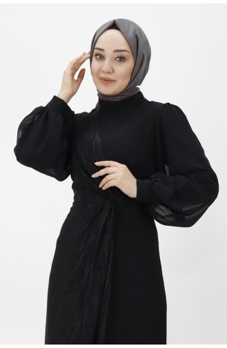 Spitzenchiffon-Gewebe Mit Jacquard-Muster Hijab-Abendkleid 12511-01 Schwarz 12511-01