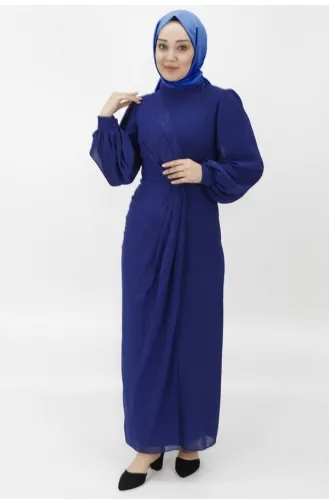 Spitzenchiffon-Gewebe Mit Jacquard-Muster Hijab-Abendkleid 12511-02 Marineblau 12511-02