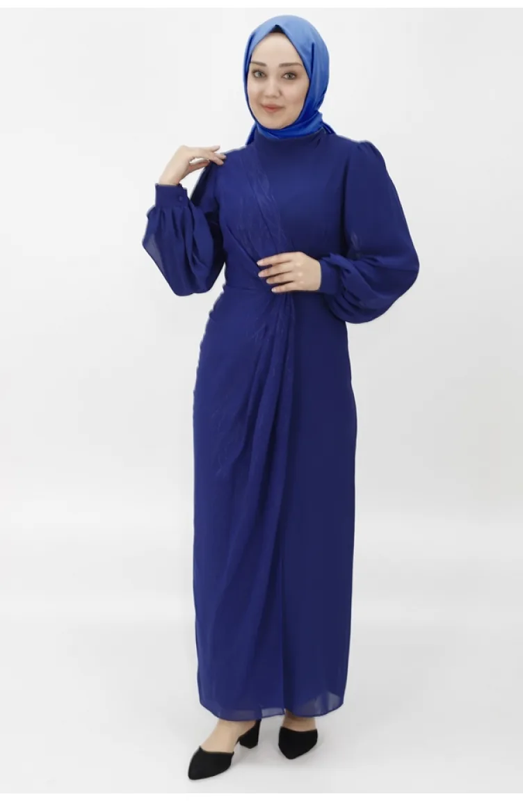 Spitzenchiffon-Gewebe Mit Jacquard-Muster Hijab-Abendkleid 12511-02 Marineblau 12511-02