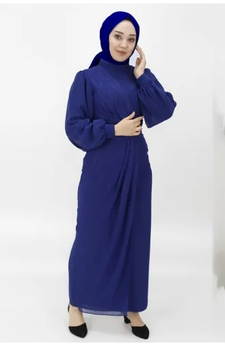 Spitzenchiffon-Gewebe Mit Jacquard-Muster Hijab-Abendkleid 12511-02 Marineblau 12511-02