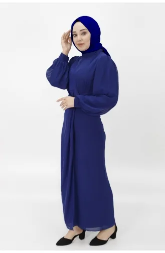 Spitzenchiffon-Gewebe Mit Jacquard-Muster Hijab-Abendkleid 12511-02 Marineblau 12511-02