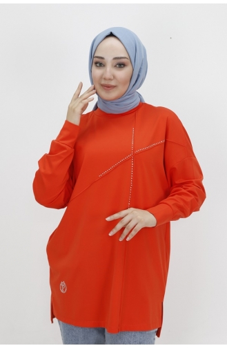 Noktae Viscose Fabric Stone Front Hijab Tunic 10469-01 Orange 10469-01
