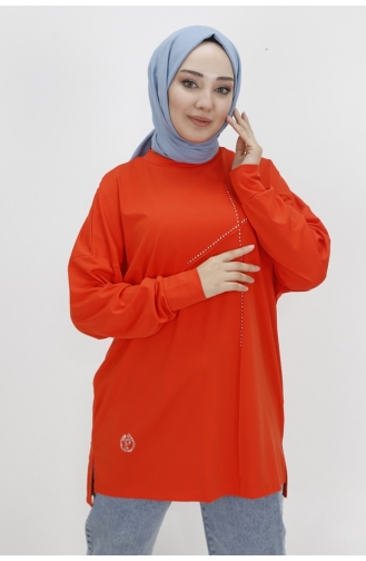 Noktae Viscose Stof Stenen Voorkant Hijab Tuniek 10469-01 Oranje 10469-01