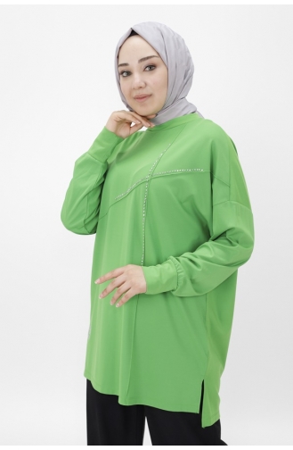 نوكتاي تونيك للحجاب بتصميم أمامي مصنوع من قماش الفيسكوز 10469-02 لون أخضر 10469-02