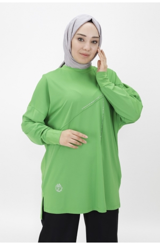 Hijab-Tunika Aus Noktae-Viskosestoff Mit Steinfront 10469-02 Grün 10469-02