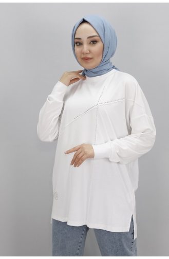 Hijab-Tunika Aus Noktae-Viskosestoff Mit Steinfront 10469-03 Ecru 10469-03