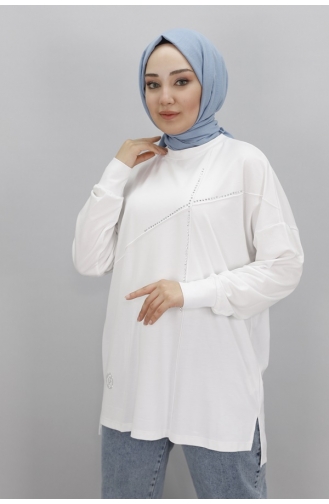 نوكتاي تونيك للحجاب من الأمام مصنوع من قماش الفيسكوز 10469-03 لون إكرو 10469-03