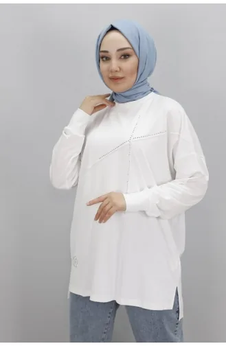 Noktae Tunique Hijab En Tissu Viscose Avec Pierre 10469-03 Ecru 10469-03