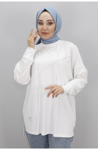 Hijab-Tunika Aus Noktae-Viskosestoff Mit Steinfront 10469-03 Ecru 10469-03