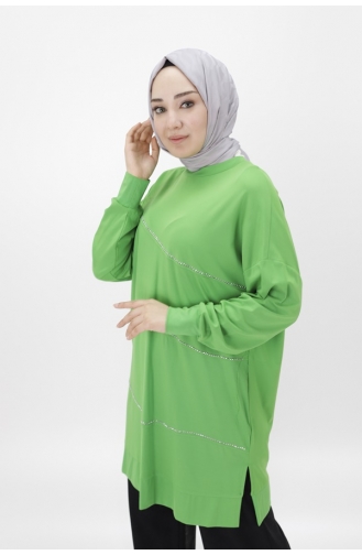 Noktae Tunique Hijab En Tissu Viscose Avec Rayures Pierre Sur Le Devant 10466-01 Vert 10466-01