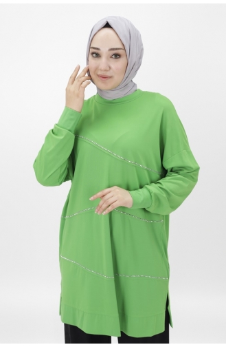 نوكتاي تونيك للحجاب مصنوع من قماش الفيسكوز بتصميم خطوط حجرية على الجهة الأمامية 10466-01 لون أخضر 10466-01