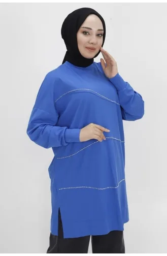 نوكتاي تونيك للحجاب بتصميم مُخطط قماش فيسكوز 10466-02 لون نيلي 10466-02