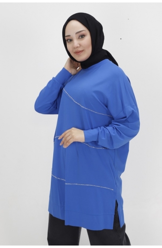 نوكتاي تونيك للحجاب بتصميم مُخطط قماش فيسكوز 10466-02 لون نيلي 10466-02