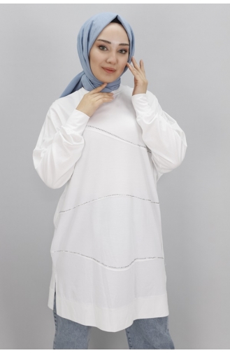 Noktae Viscose Fabric Stone Striped Hijab Tunic 10466-04 Ecru 10466-04