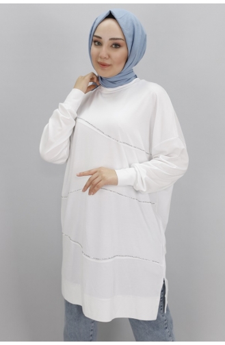 Noktae Viscose Fabric Stone Striped Hijab Tunic 10466-04 Ecru 10466-04