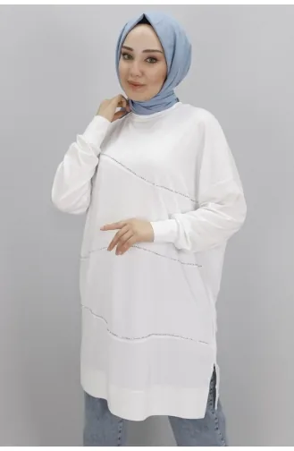 Noktae Tunique Hijab Rayé Pierre En Tissu Viscose 10466-04 Ecru 10466-04