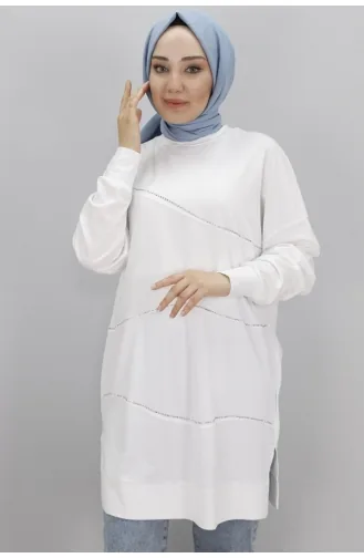 Noktae Tunique Hijab Rayé Pierre En Tissu Viscose 10466-04 Ecru 10466-04