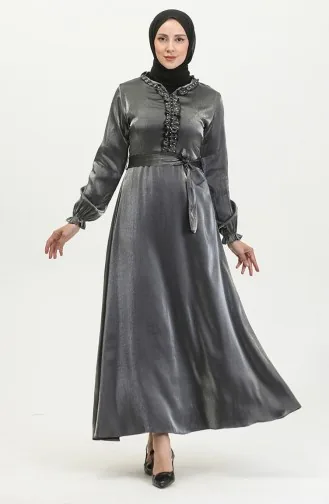 فستان كتان لامع  81863-05 فضي 81863-05