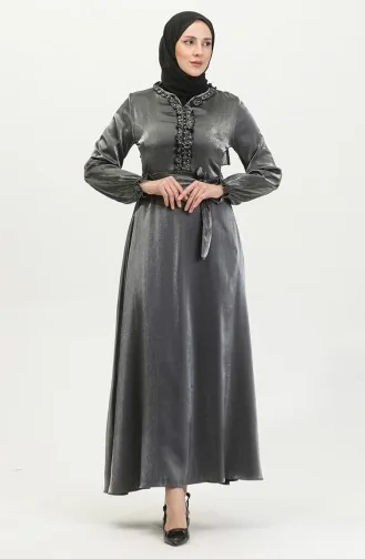 فستان كتان لامع  81863-05 فضي 81863-05