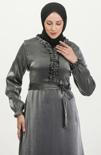 فستان كتان لامع  81863-05 فضي 81863-05