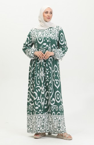 فستان فيسكوز بتصميم مُطبع 81862-03 لون كاكي 81862-03
