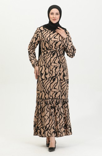 Robe Viscose à Volants Et Ceinturée Alisa 4599F-01 Vison 4599F-01