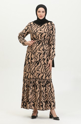 Robe Viscose à Volants Et Ceinturée Alisa 4599F-01 Vison 4599F-01