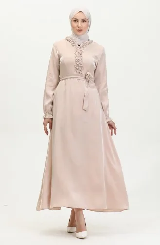 Glittery Linen Belted Dress 81863-04 Cream 81863-04