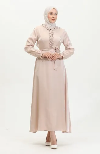 Glittery Linen Belted Dress 81863-04 Cream 81863-04