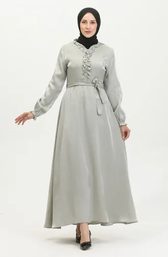 فستان كتان لامع  81863-06 أخضر مينت 81863-06