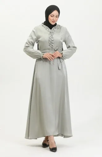 فستان كتان لامع  81863-06 أخضر مينت 81863-06