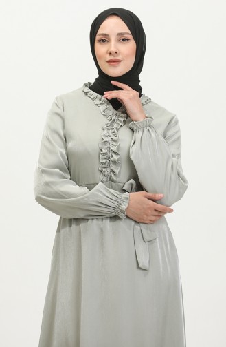 Simli Keten Kuşaklı Elbise 81863-06 Mint Yeşili