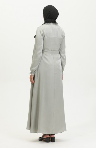 Simli Keten Kuşaklı Elbise 81863-06 Mint Yeşili