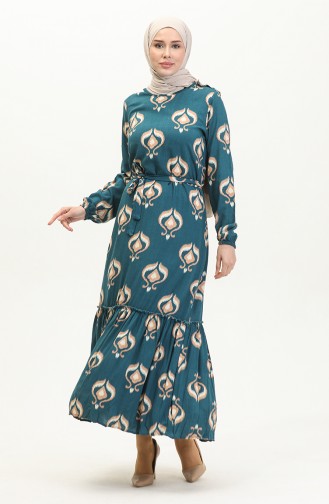 Alisa Flare-Viskosekleid Mit Gürtel 4599A-01 Petrol 4599A-01